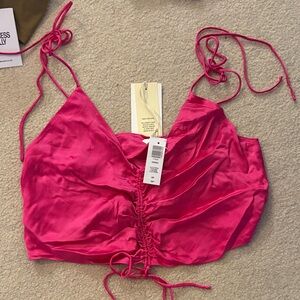 Women's Fuchsia Satin Ruched Crop Top